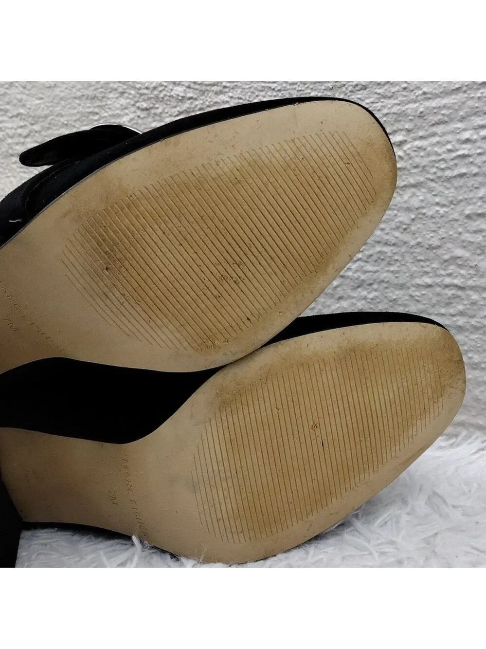 Marc Fisher Caila Black Suede Upper Round Toe Block High Heel Slip On Shoe